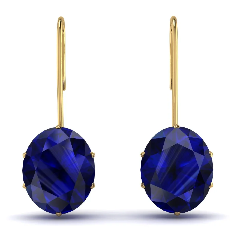 Women’s chunky earrings-Oval Hidden Halo Sapphire Earrings - Gemma No. 28