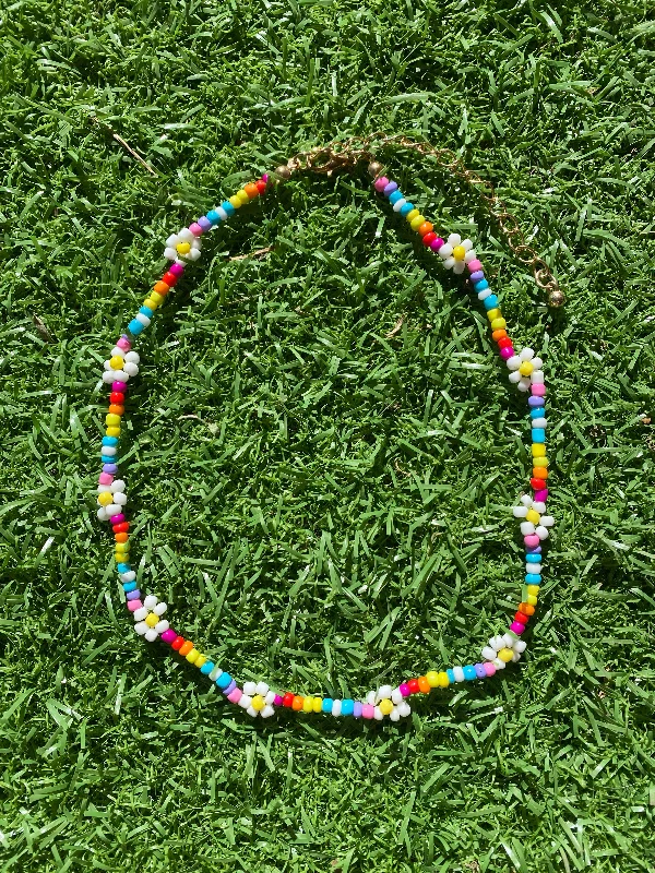 Women’s gold necklace-Rainbow Beaded Flower Necklace