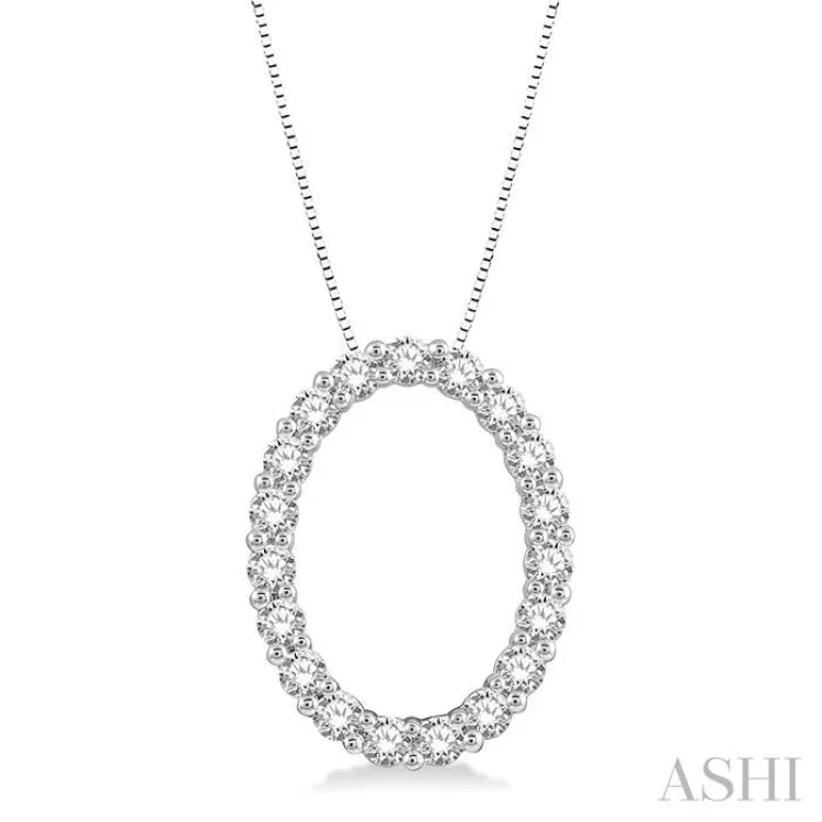 Women’s luxury gold necklace-1/2 Ctw Oval Shape Window Round Cut Diamond Pendant With Chain in 14K White Gold