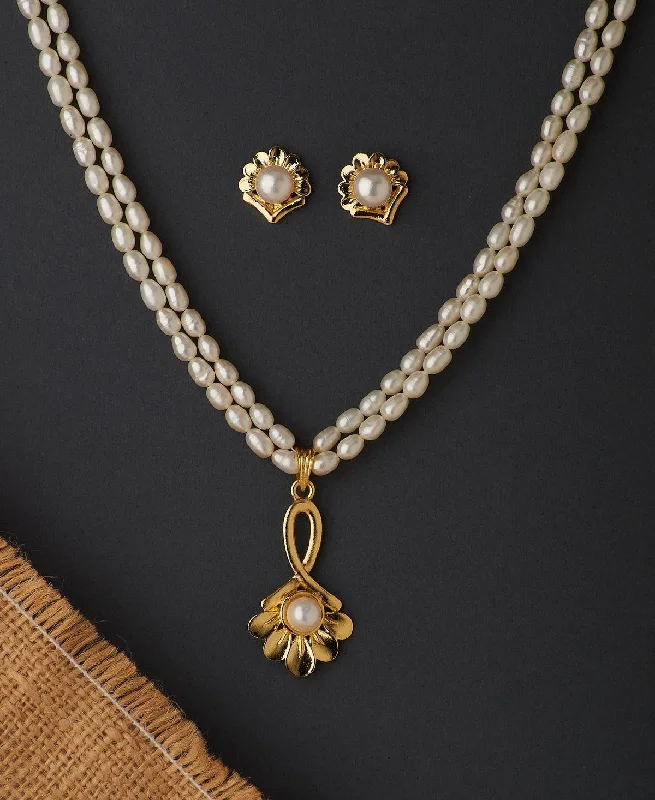 Women’s twisted gold necklace-Trendy Real Pearl Necklace Set