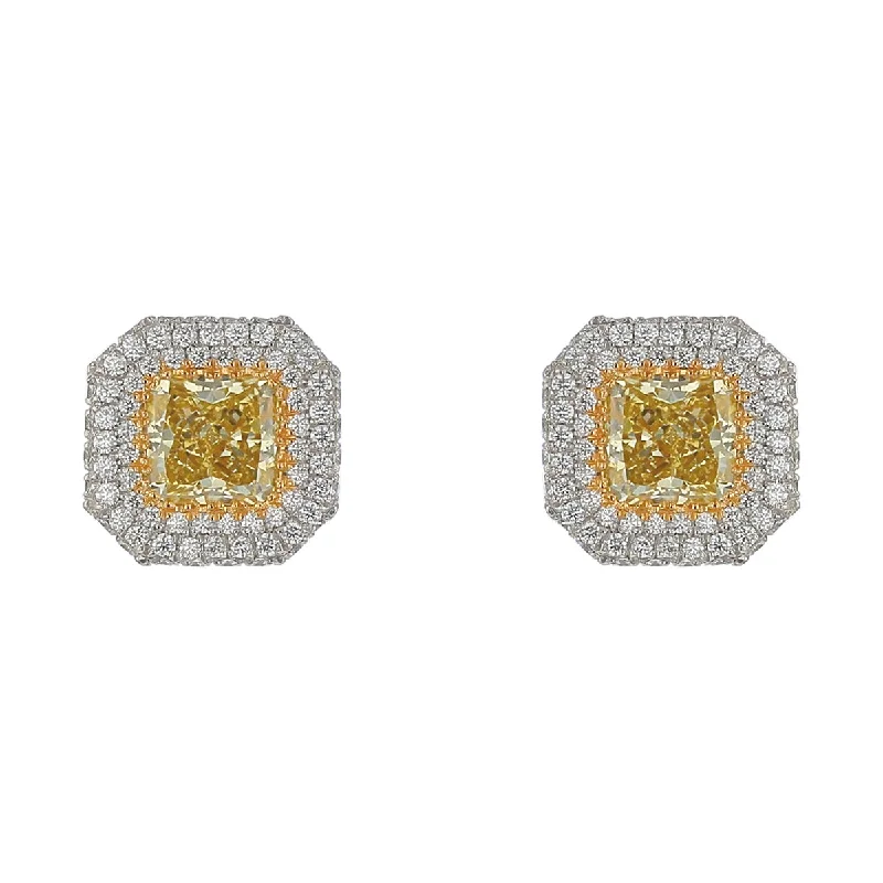 Women’s heart-shaped earrings-Pave Radiant Diamond and Diamond Stud Earrings in Platinum and 18K Yellow Gold