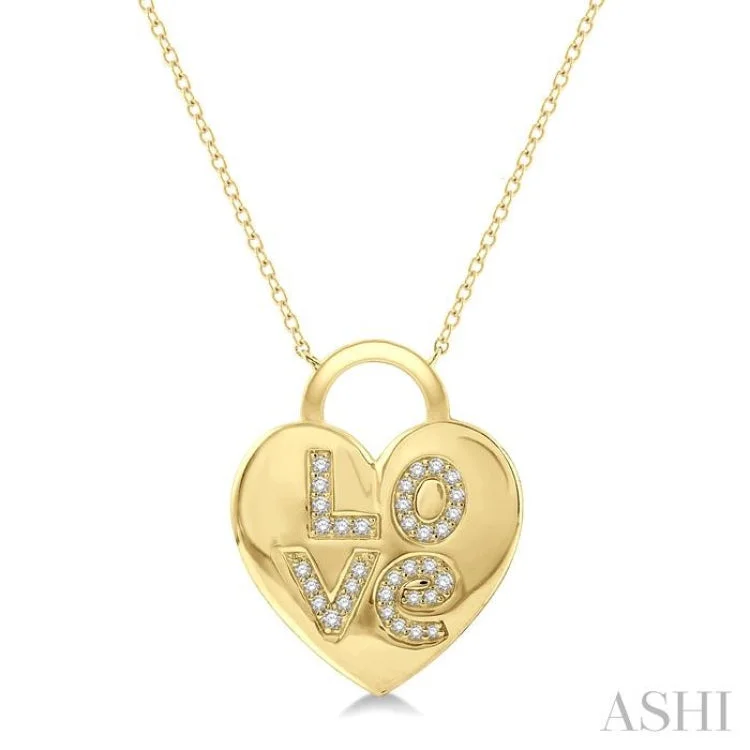 Women’s personalized necklace-1/6 Ctw Heart Lock Round Cut Diamond Pendant With Chain in 10K Yellow Gold