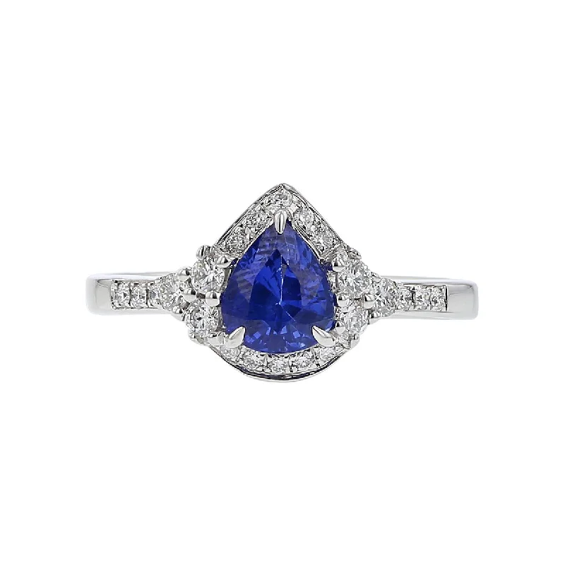 Women’s diamond-accented engagement ring-14K White Gold Sapphire and Diamond Halo Ring