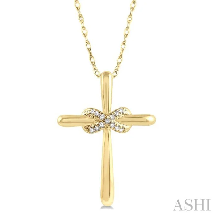 Women’s collar necklace-1/20 Ctw Infinity Round Cut Diamond Cross Pendant With Chain in 10K Yellow Gold