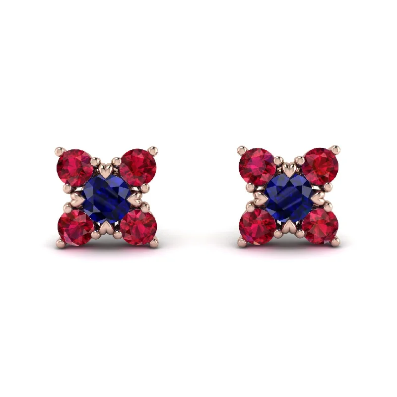 Women’s silver earrings-Geometrical 5 Sapphires Stud Earrings - Noa No. 59