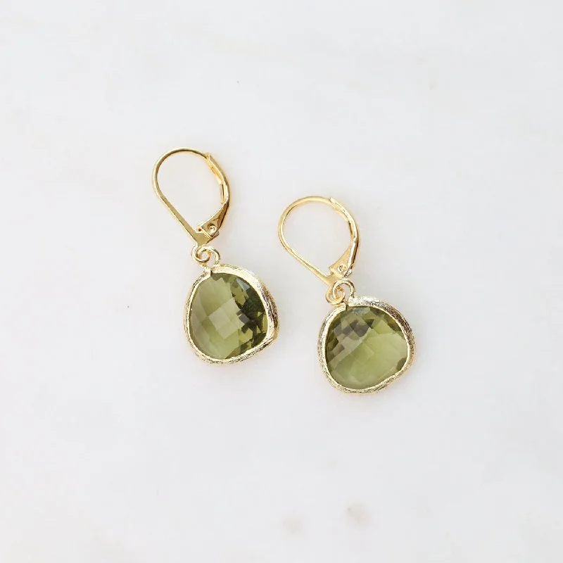 Women’s hoop earrings-Gold Plated Olive Crystal Lever Back Earrings