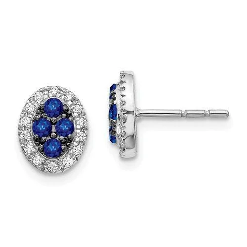 Women’s colored gemstone earrings-14KT GOLD 0.40 CTW SAPPHIRE & 0.14 CTW DIAMOND OVAL CLUSTER HALO EARRINGS