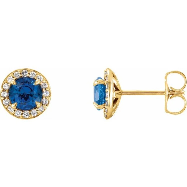 Women’s diamond hoop earrings-14K Yellow 3.5 mm Lab-Grown Blue Sapphire & 1/8 CTW Natural Diamond Earrings