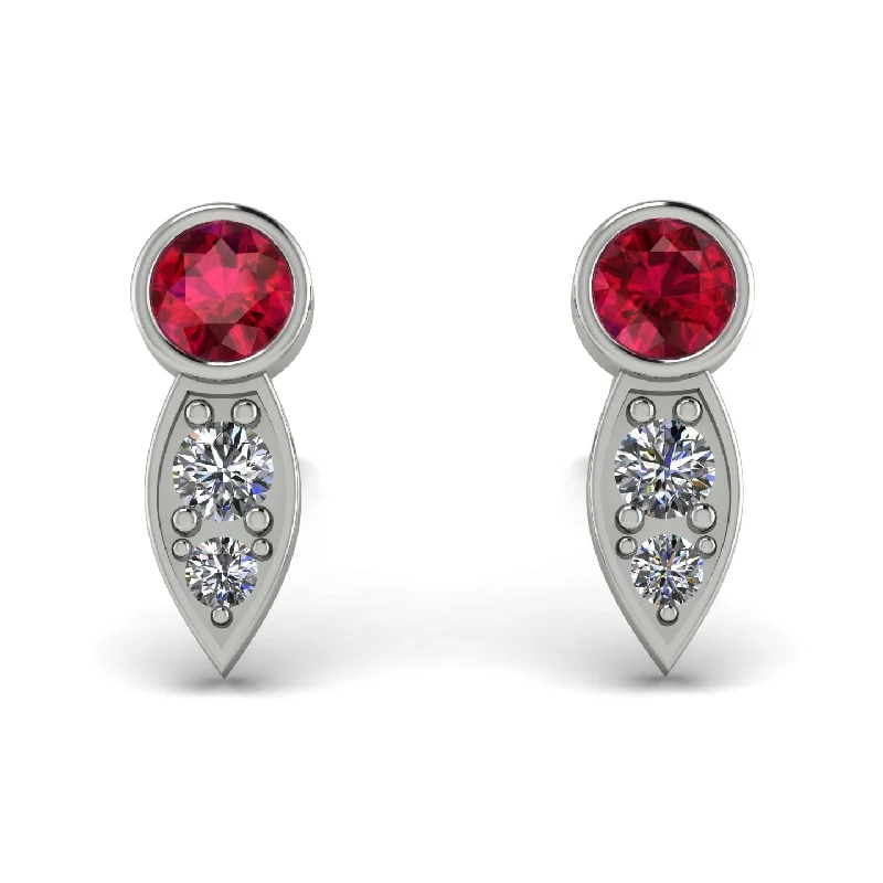 Women’s birthstone earrings-Bezel Ruby Earrings In Pear Shaped - Aniya No. 12