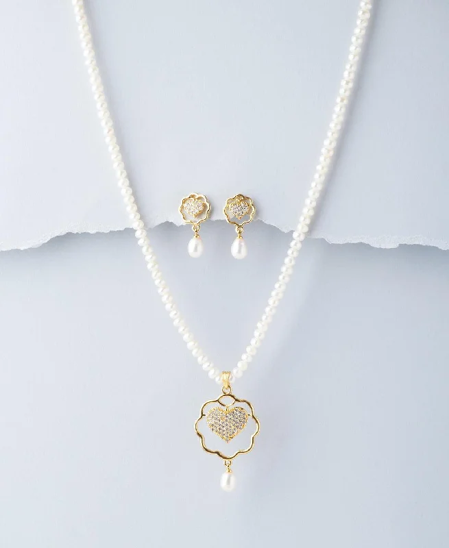 Women’s round pendant necklace-Trendy Real Pearl Necklace Set