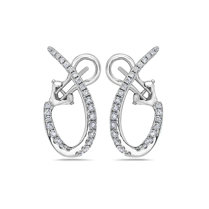 Women’s chunky earrings-Diamond Oval Hoop Earrings in 18K White Gold