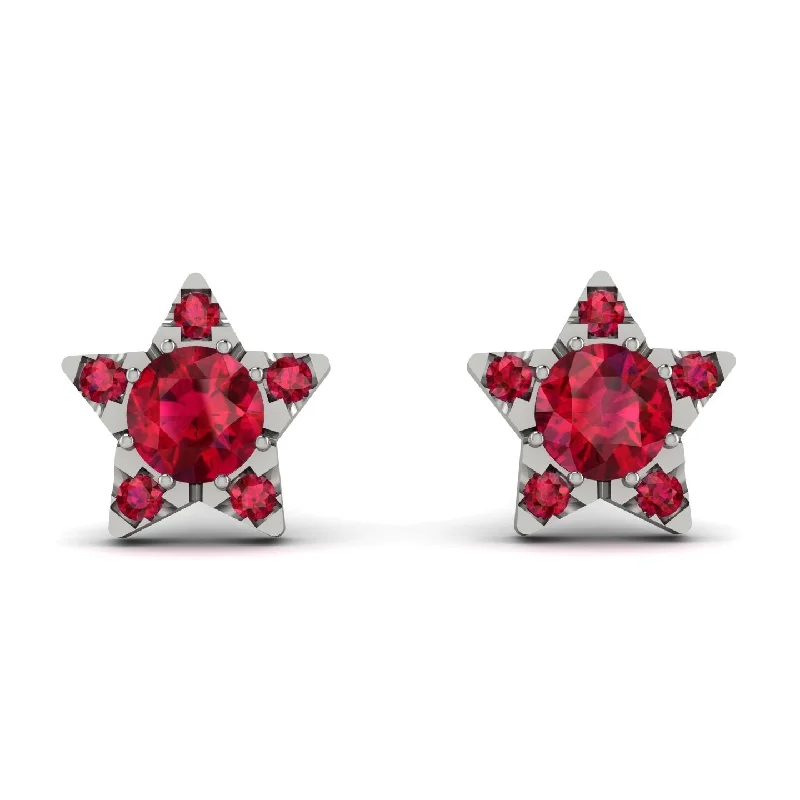 Women’s pearl drop earrings-Star Halo Ruby Earrings - Zelda No. 57