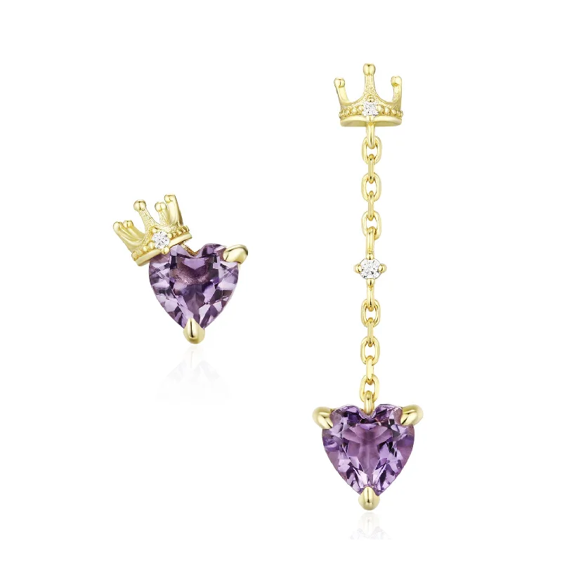 Women’s dangling gemstone earrings-Heart of the Realm Amethyst Earrings (Yellow Gold)