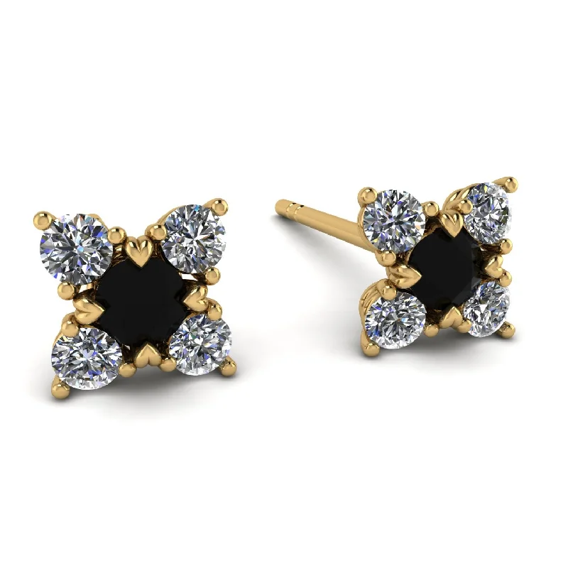 Women’s glamorous earrings-Geometrical 5 Black Diamonds Stud Earrings - Noa No. 7