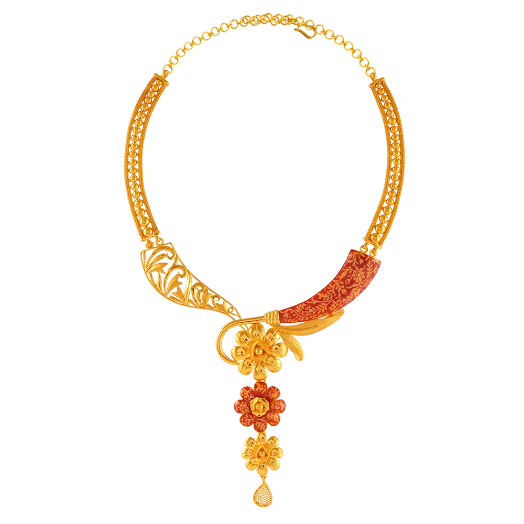 Women’s three-layer necklace-Gorgeous 22k Gold Necklace Adorned With Pola And Floral Details