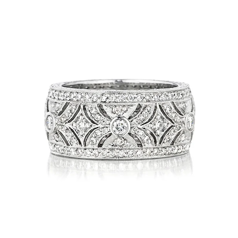 Women’s princess-cut solitaire engagement ring-Deco Diamond Pave Eternity Ring