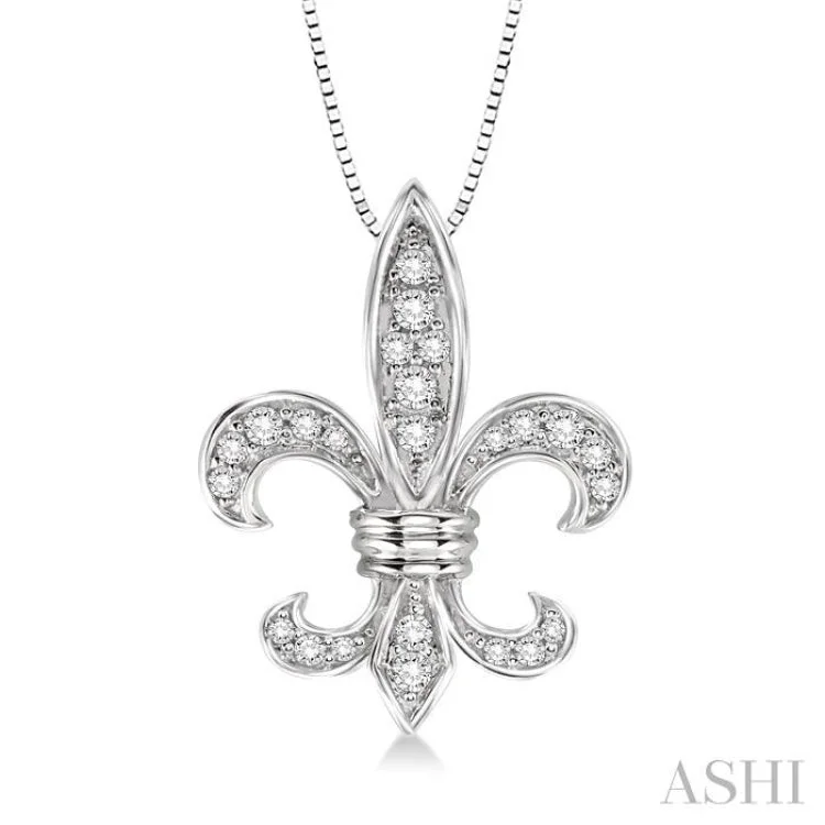 Women’s black diamond necklace-1/4 Ctw Round Cut Diamond Fleur De Lis Pendant in 14K White Gold with Chain