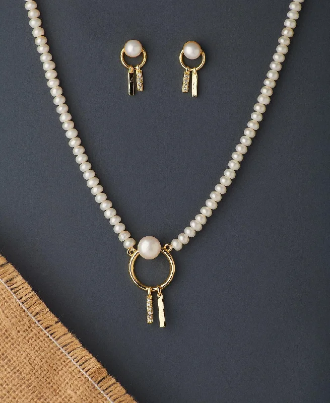 Women’s abstract necklace-Trendy Real Pearl Necklace Set