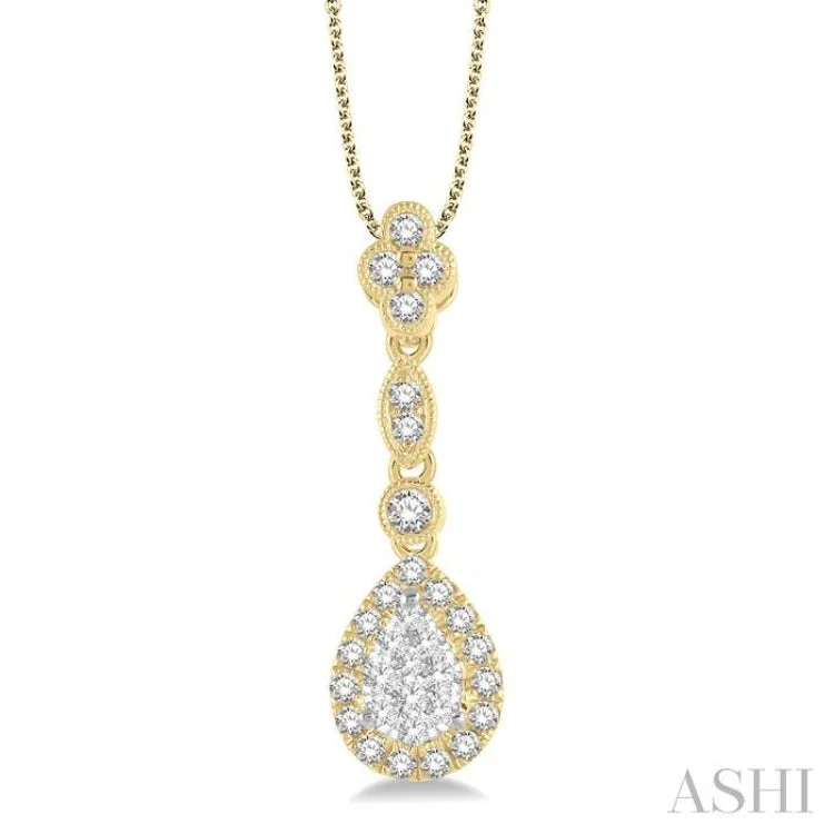 Women’s eternity necklace-3/8 ctw Pear Shape Halo Lovebright Round Cut Diamond Pendant With Chain in 14K Yellow and White Gold