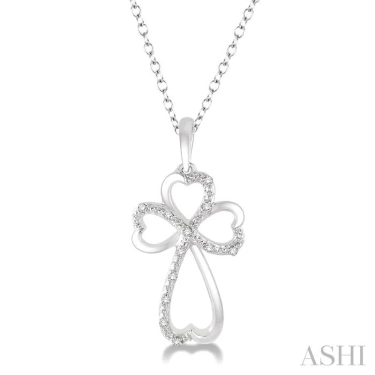 Women’s adjustable necklace-1/20 Ctw Heart Shape Round Cut Diamond Cross Pendant in Sterling Silver with Chain