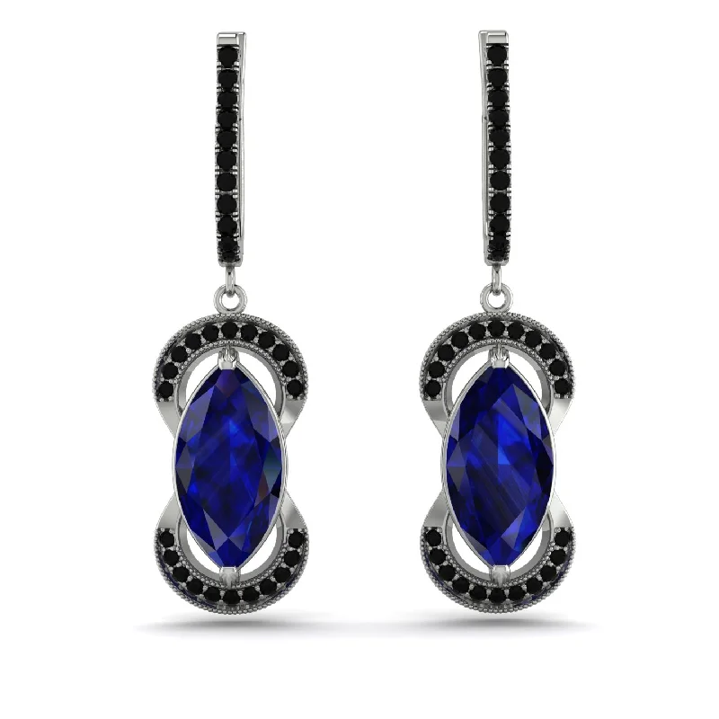 Women’s layered gold earrings-Marquise Vintage Sapphire Earrings - Marley No. 45