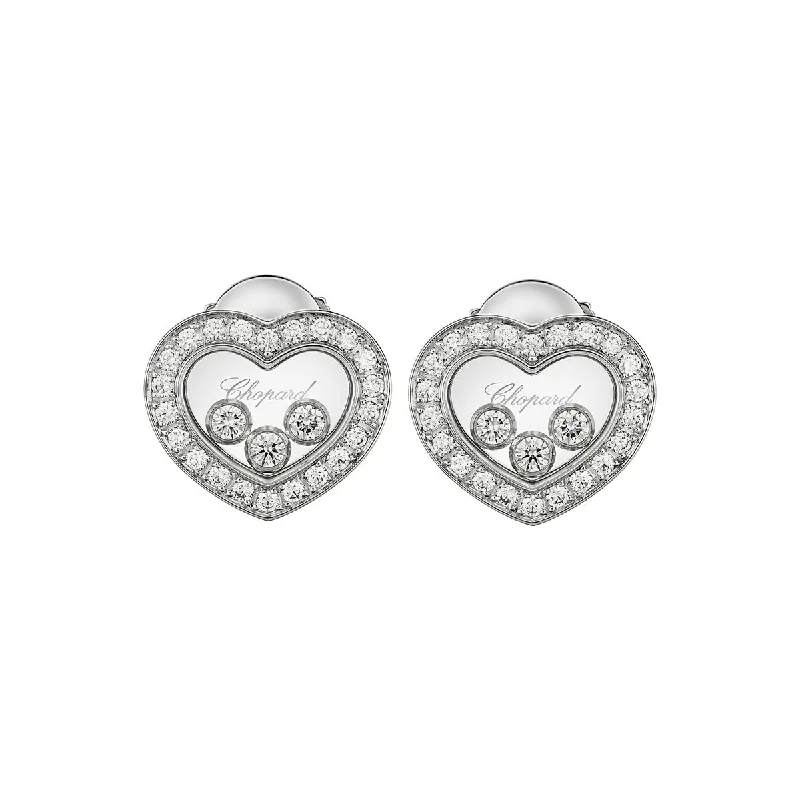 Women’s gemstone drop earrings-Happy Diamonds Icons 18ct White Gold Three Stone Heart Earrings