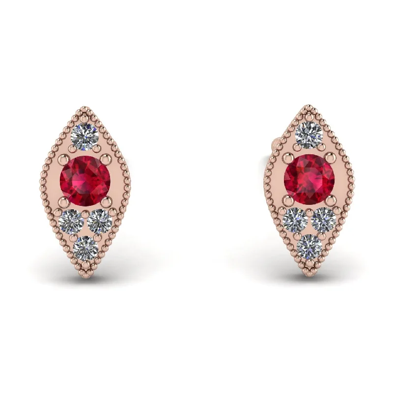 Women’s stud earrings-Milgrain Marquise Ruby Earrings - Faye No. 11