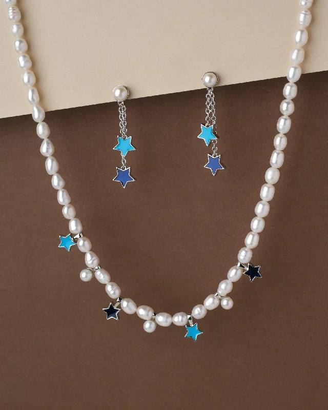 Women’s diamond chain necklace-Wrapped In The Night-Sky Pearl Necklace Set