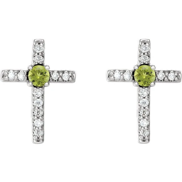 Women’s heart-shaped stud earrings-14KT GOLD PERIDOT & DIAMOND CROSS EARRINGS