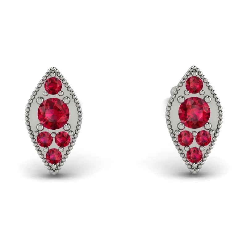 Women’s ruby earrings-Milgrain Marquise Ruby Earrings - Faye No. 57