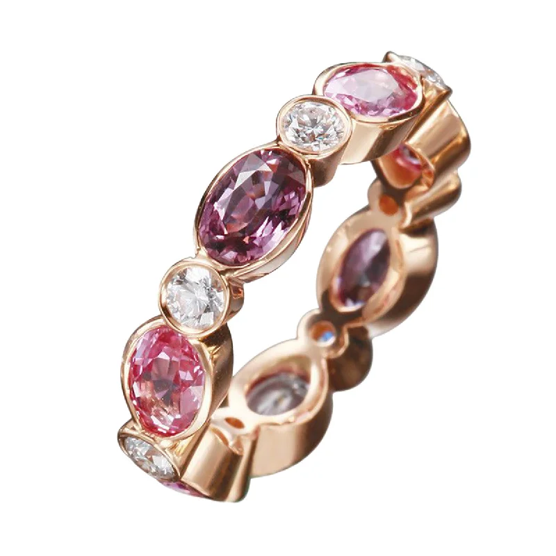 Women’s three-stone engagement ring-18K Rose Gold Diamond Sapphire Stackable Ring