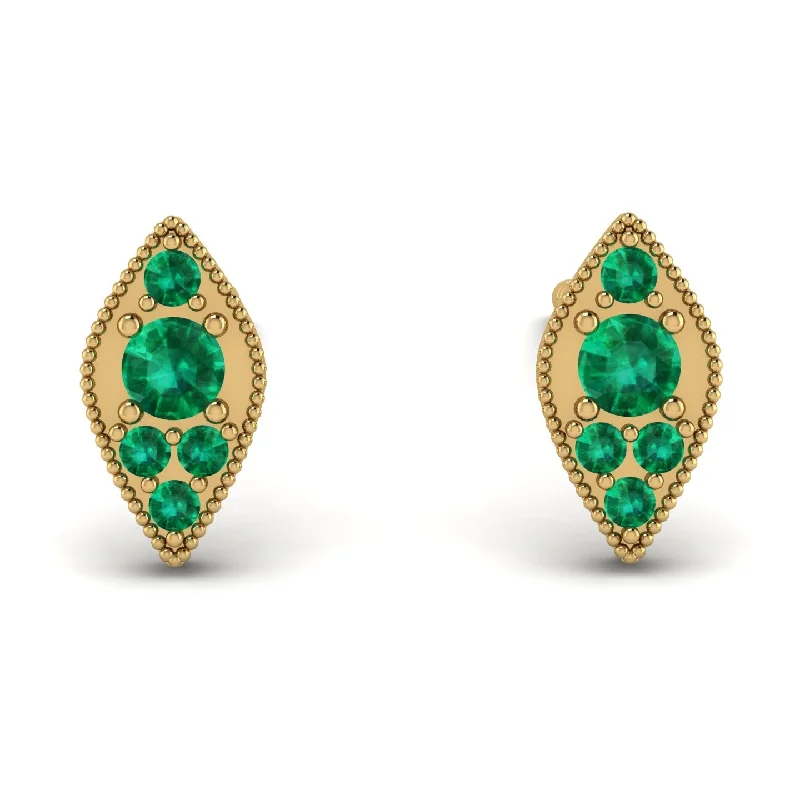 Women’s long earrings-Milgrain Marquise Emerald Earrings - Faye No. 19