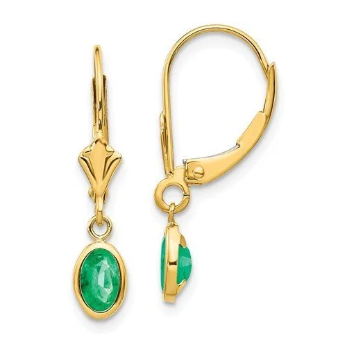 Women’s designer pearl earrings-14KT YELLOW GOLD 1.00 CTW OVAL SHAPE EMERALD DROP EARRINGS