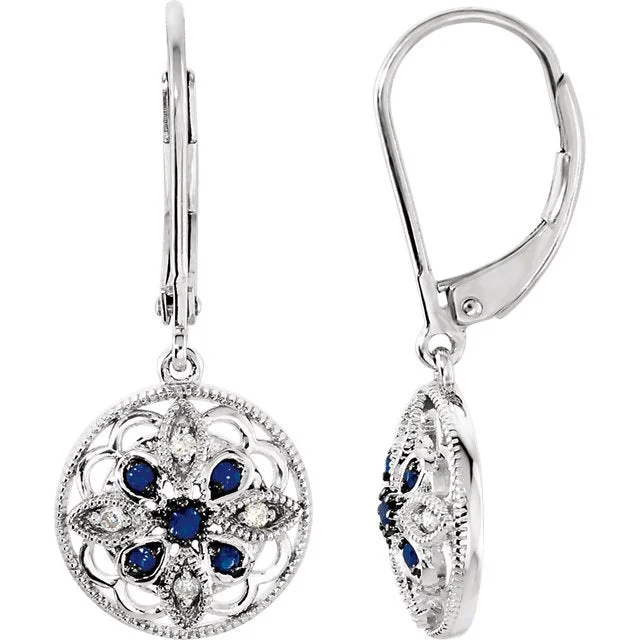 Women’s oval earrings-14KT GOLD SAPPHIRE & DIAMOND GRANULATED FILIGREE EARRINGS