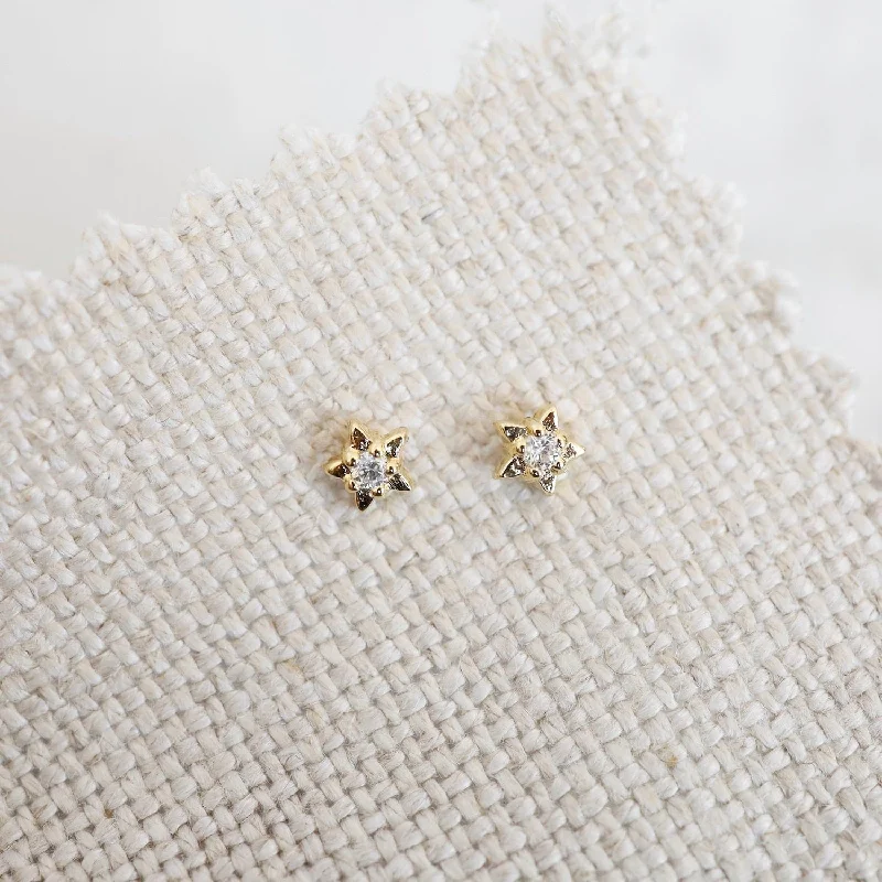 Women’s gemstone earrings-Gold Vermeil Tiny Star with CZ Stud Earrings