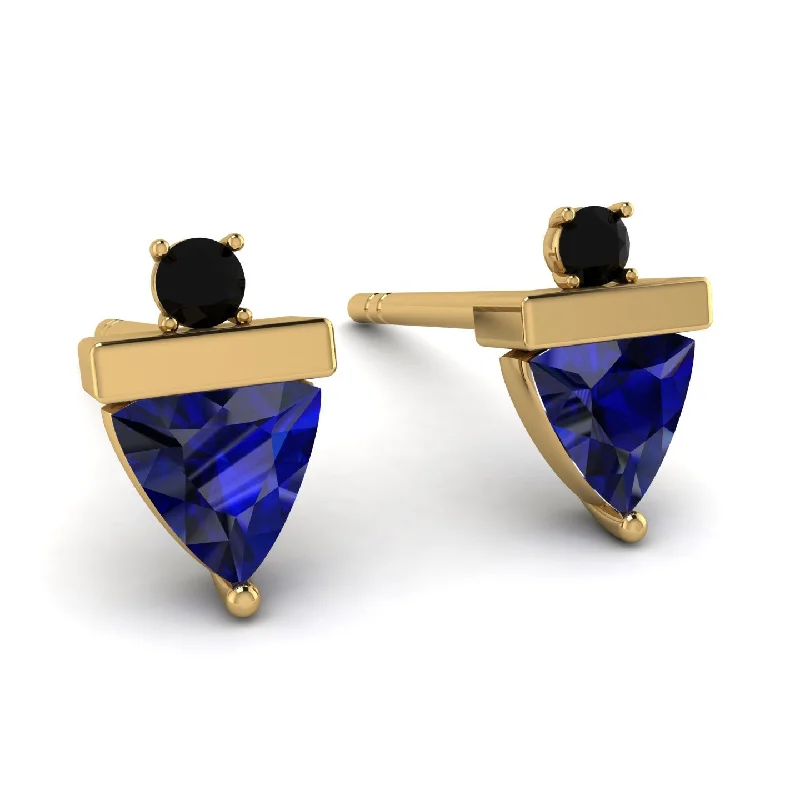 Women’s fancy earrings-Triangle Sapphire Earrings With Round Stone - Estella No. 43