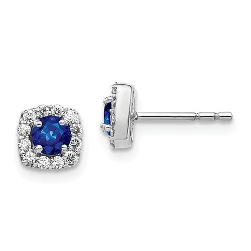 Women’s engraved earrings-14KT WHITE GOLD 0.40 CTW SAPPHIRE & 0.20 CTW DIAMOND CUSHION HALO EARRINGS