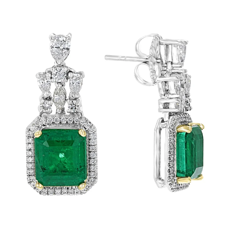 Women’s large hoop earrings-Juleve 7.31 CTW Emerald & 1.55 CTW Diamond Halo Drop Earrings