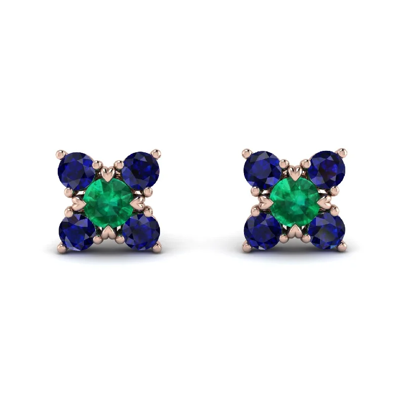 Women’s statement earrings-Geometrical 5 Emeralds Stud Earrings - Noa No. 65