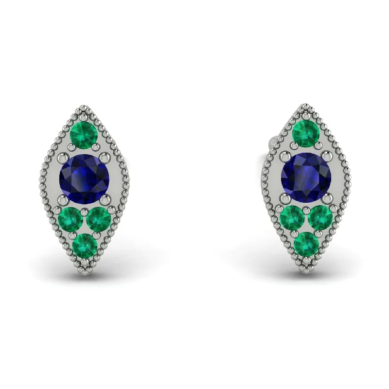 Women’s crystal earrings-Milgrain Marquise Sapphire Earrings - Faye No. 30