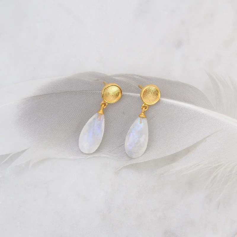 Women’s flower earrings-Sun Drop Moonstone Earrings