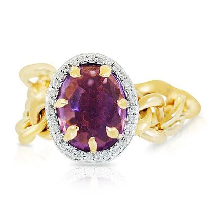 Women’s vintage-inspired engagement ring-Amethyst and Diamond Halo Ring