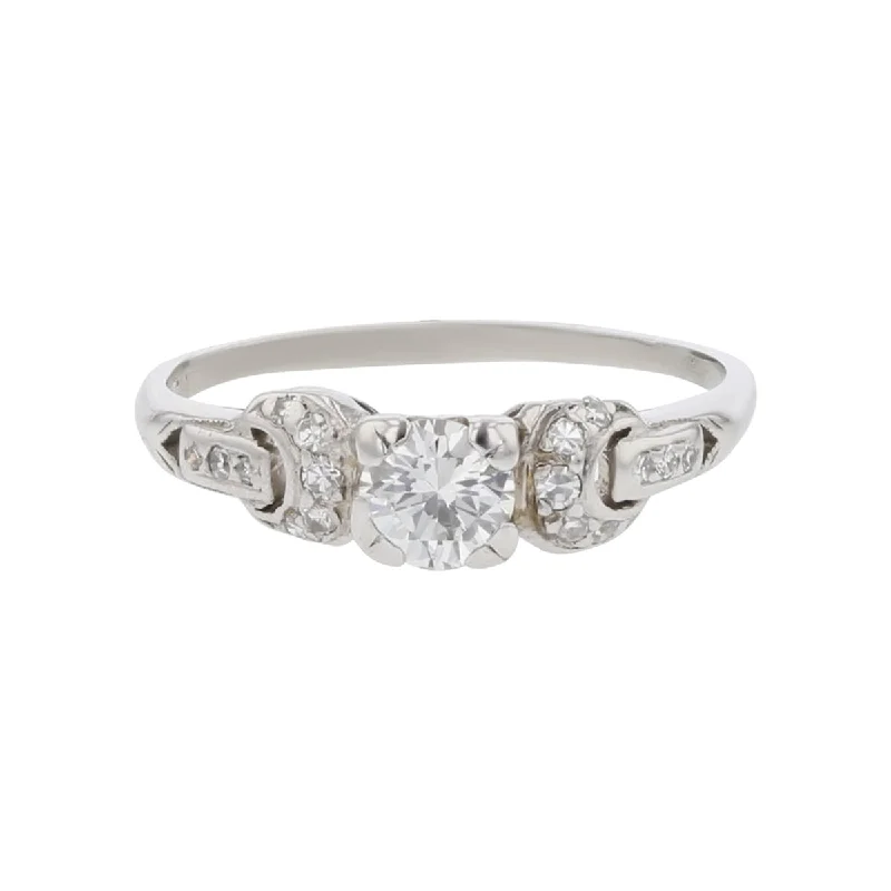 Women’s designer engagement ring-Art Deco Platinum Brilliant Diamond 3-Stone Ring