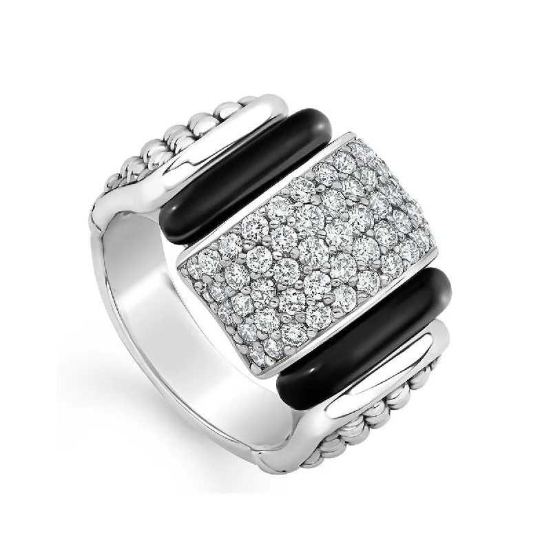 Women’s affordable engagement ring-Diamond Ceramic Caviar Statement Ring