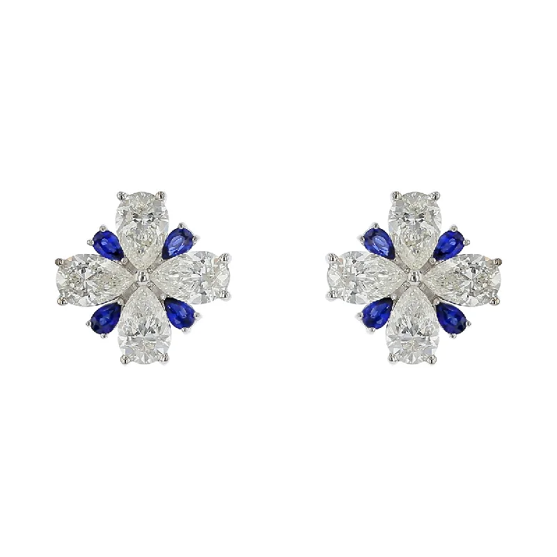 Women’s layered earrings-Scallop Jubilee Pear Shape Sapphire and Diamond Earrings in 18K White Gold