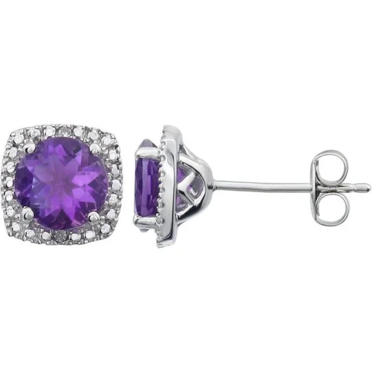 Women’s hanging earrings-Sterling Silver Natural Amethyst & .015 CTW Natural Diamond Earrings