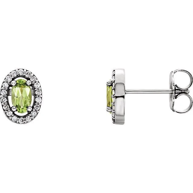 Women’s ruby earrings-14KT GOLD 0.60 CTW PERIDOT & 0.08 CTW DIAMOND OVAL HALO EARRINGS