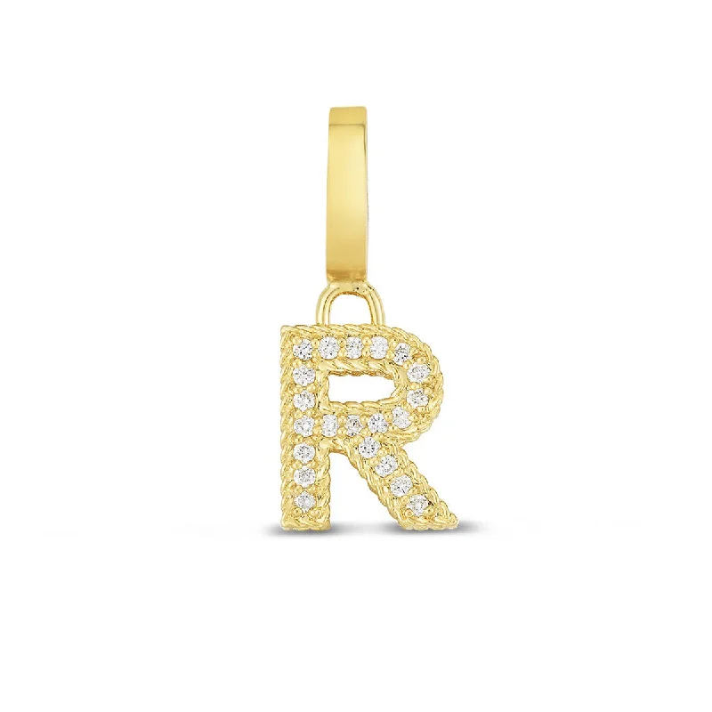 Women’s cushion-shaped diamond engagement ring-18K Gold and Diamond Princess Letter R Charm