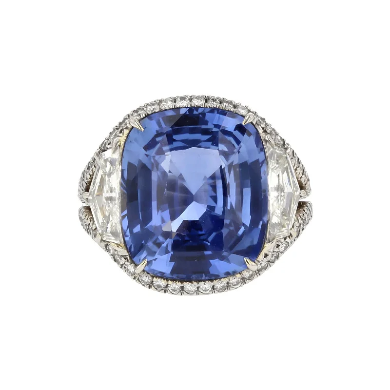 Women’s dual-tone engagement ring-15.50-Carat Sapphire and Diamond Halo Ring