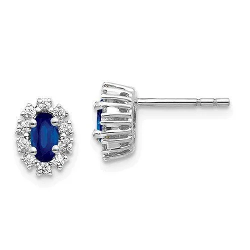 Women’s rose gold earrings-14KT GOLD 2/3 CTW SAPPHIRE & 1/5 CTW DIAMOND OVAL HALO EARRINGS